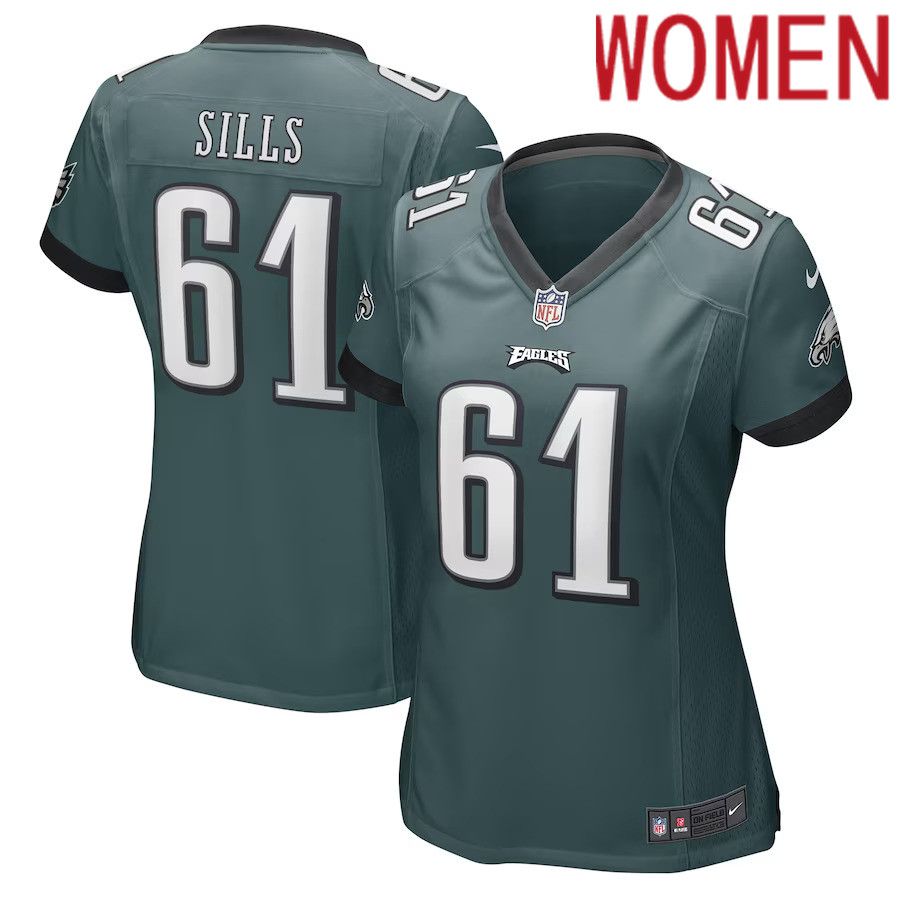 Women Philadelphia Eagles #61 Josh Sills Nike Midnight Green Game Player NFL Jersey